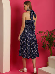 Blue Polka Printed Dress