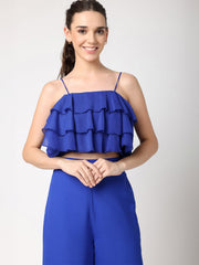 Blue Ruffled Top With Trousers
