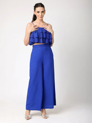 Blue Ruffled Top With Trousers