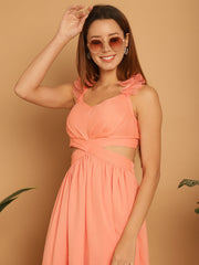 Coral Chiffon Dress with Cut-Out