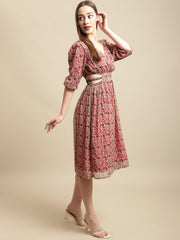 Cut-Out Floral Printed Dress