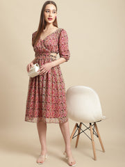 Cut-Out Floral Printed Dress