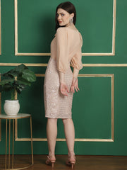 Dual Fabric Sequins Dress with Cut Out