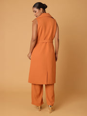 Dull Orange Long Blazer With Trousers