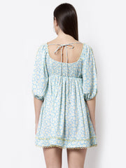 Floral Printed Light Blue Lace Dress