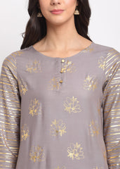 Foil Floral Striped Kurti