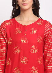 Foil Floral Striped Kurti