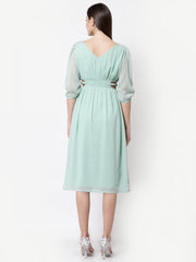 Green Chiffon Cutout Flared Dress