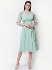 Green Chiffon Cutout Flared Dress
