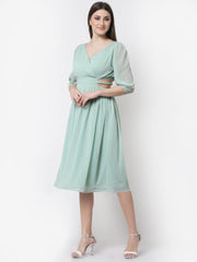 Green Chiffon Cutout Flared Dress