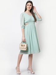 Green Chiffon Cutout Flared Dress
