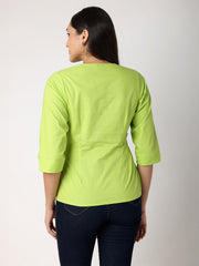 Green Collar Top With Lace at Waist