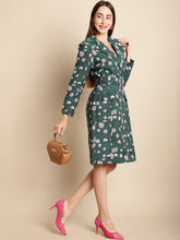Green Floral Blazer Jacquard Dress