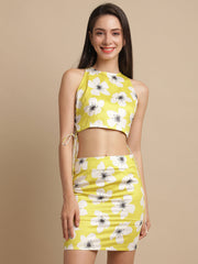 Green Floral Top With Short Skirt