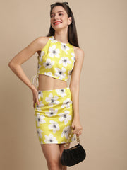 Green Floral Top With Short Skirt