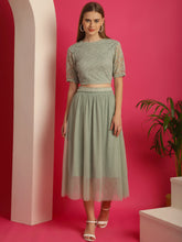 Green Lacy Top with Mesh Skirt Co-ord Set