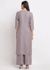 Grid Embroidered Yoke Kurti