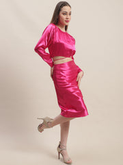 Hot Pink Top With Midi Skirt Co-Ord Set