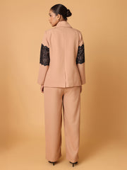 Light Brown Lace Patch Blazer Trouser Set