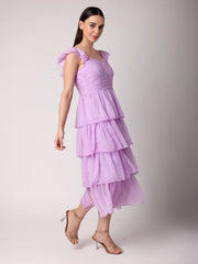 Lilac Rushed Tiered Dress