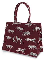 Maroon Jacquard Tiger Patterned Handbag