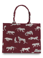 Maroon Jacquard Tiger Patterned Handbag