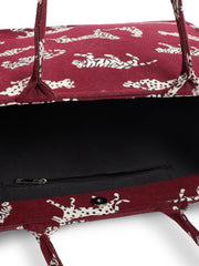 Maroon Jacquard Tiger Patterned Handbag