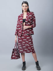 Maroon Jacquard Tiger Patterned Handbag