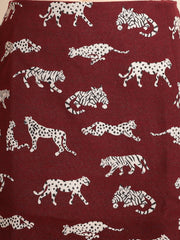 Maroon Tiger Patterned Coat With Short Skirt Co-Ord Set