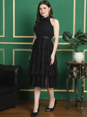 Black Mesh Layered Pretty Dress