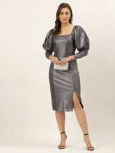 Metallic Puffed Sleeve Dress
