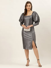 Metallic Puffed Sleeve Dress