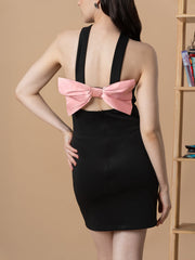 Mini Dress With Pink Bow At The Back