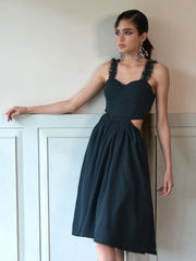 Navy Blue Cut-Out Flared Dress