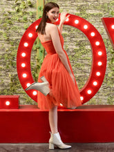 Orange Mesh Flared Dress