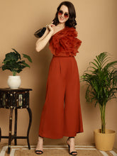 Brown Organza Frill Crop Top With Trouser