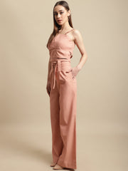 Peach Strappy Top With Long Pants Co-Ord Set