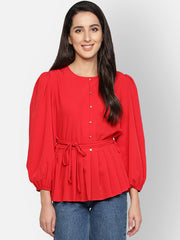 Peplum Top With Braided Belt