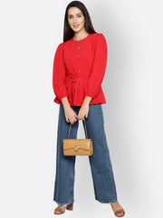 Peplum Top With Braided Belt