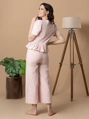 Pink Checkered Nightwear With Peter Pan Collar