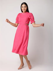 Pink Cut Out Dress with Contrast Lace and Stitch