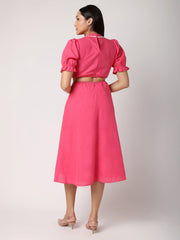 Pink Cut Out Dress with Contrast Lace and Stitch