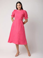 Pink Cut Out Dress with Contrast Lace and Stitch