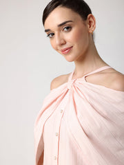 Pink Halter Neck Front Open Top