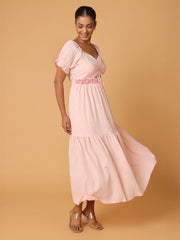 Pink Maxi Dress With Embroidery On Waist