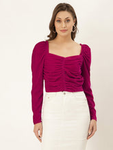 Pink Velvet Puffed Sleeve Top