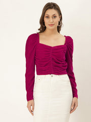 Pink Velvet Puffed Sleeve Top
