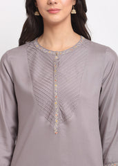 Pintucks Paisley Embroidered Kurti