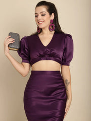 Purple Crop Top With Tulle Detail Skirt Co-Ord Set