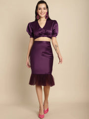 Purple Crop Top With Tulle Detail Skirt Co-Ord Set